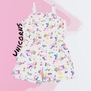 Anko Summer Romper Unicorns & Rainbow Thin Strap Jumpsuit soft cotton smock neck